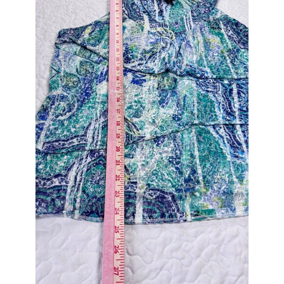 AB Studio Blue Green Paisley Floral Print Halter Vneck Ruffled Tank Top size xl - Picture 4 of 7